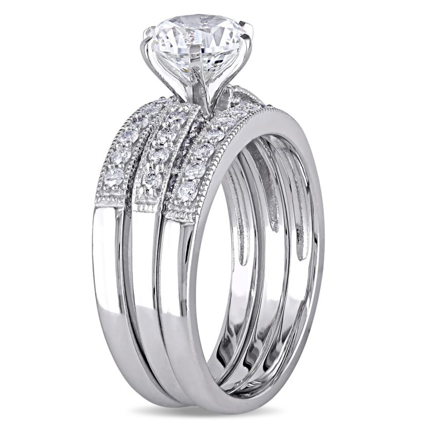 Lab Created Created White Sapphire and 2/5 ct. t.w. Diamond Bridal Ring Set in 10K White Gold
