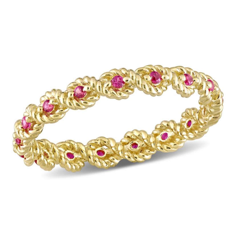 Lab Created Created Ruby Infinity Eternity Ring in 10K Yellow Gold
