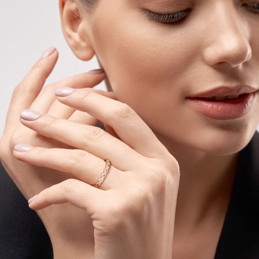 Lab Created Created Ruby Infinity Eternity Ring in 10K Yellow Gold