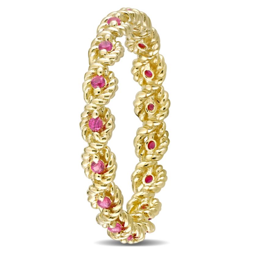 Lab Created Created Ruby Infinity Eternity Ring in 10K Yellow Gold