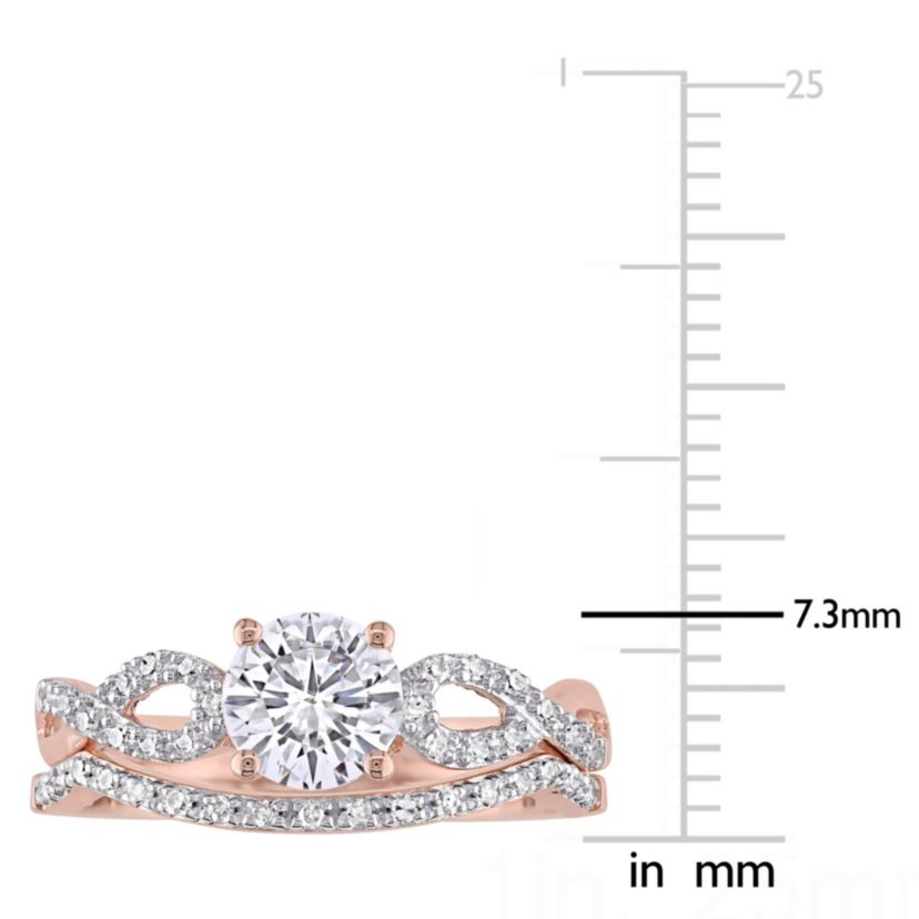 Lab Created Created White Sapphire and 1/7 ct. t.w. Diamond Bridal Ring Set in 10K Rose Gold