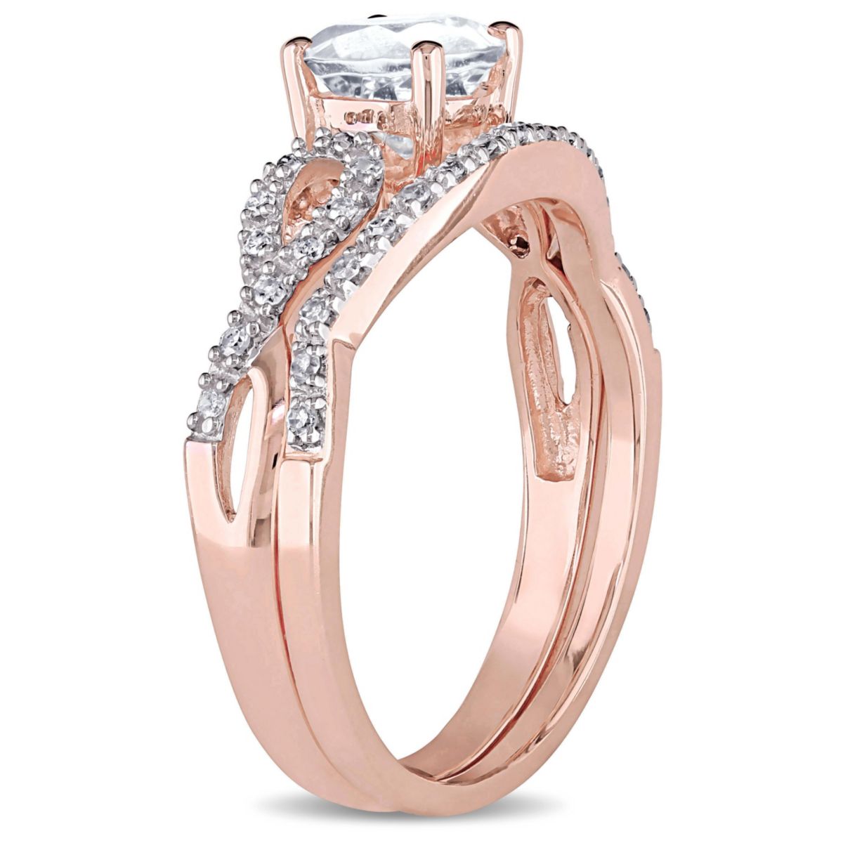Lab Created Created White Sapphire and 1/7 ct. t.w. Diamond Bridal Ring Set in 10K Rose Gold