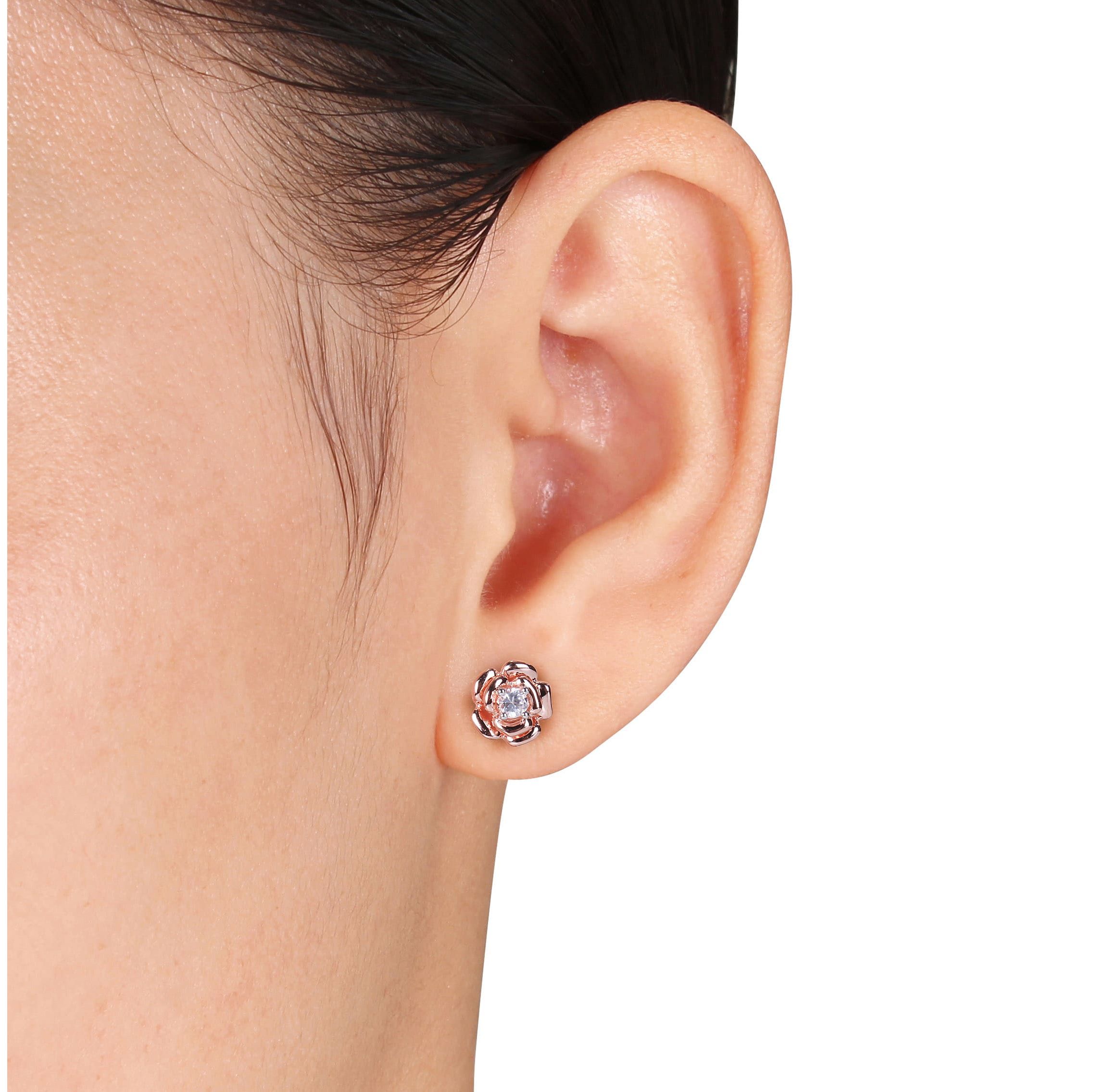 Lab Created 3-Pc Set of Created White Sapphire Floral Ring, Earrings and Pendant with Chain in Rose Plated Sterling Silver