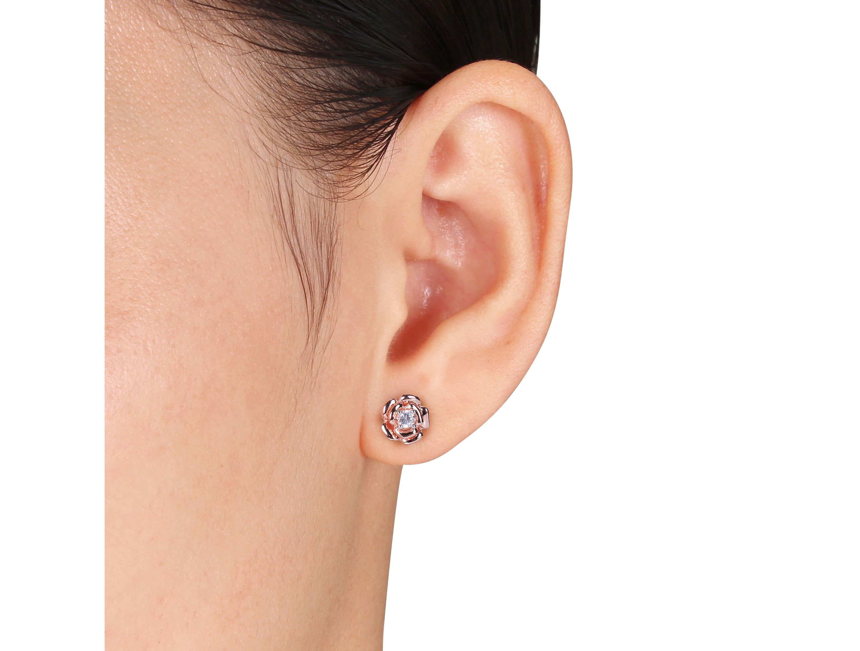 Lab Created 3-Pc Set of Created White Sapphire Floral Ring, Earrings and Pendant with Chain in Rose Plated Sterling Silver
