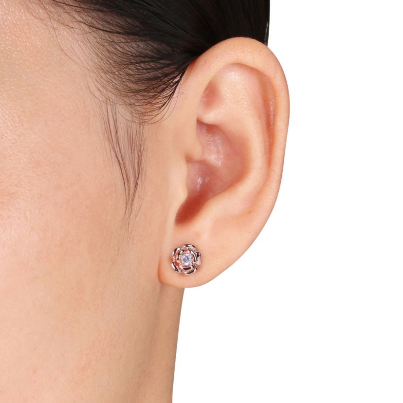 Lab Created 3-Pc Set of Created White Sapphire Floral Ring, Earrings and Pendant with Chain in Rose Plated Sterling Silver