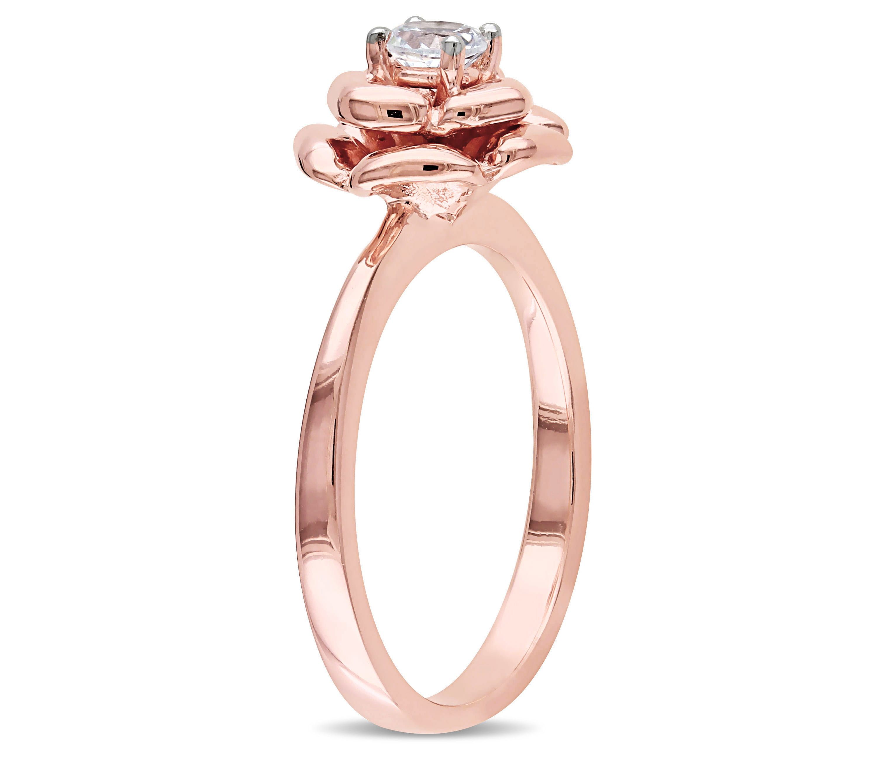 Lab Created 3-Pc Set of Created White Sapphire Floral Ring, Earrings and Pendant with Chain in Rose Plated Sterling Silver