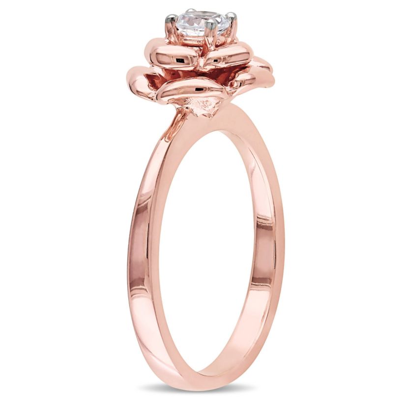 Lab Created 3-Pc Set of Created White Sapphire Floral Ring, Earrings and Pendant with Chain in Rose Plated Sterling Silver
