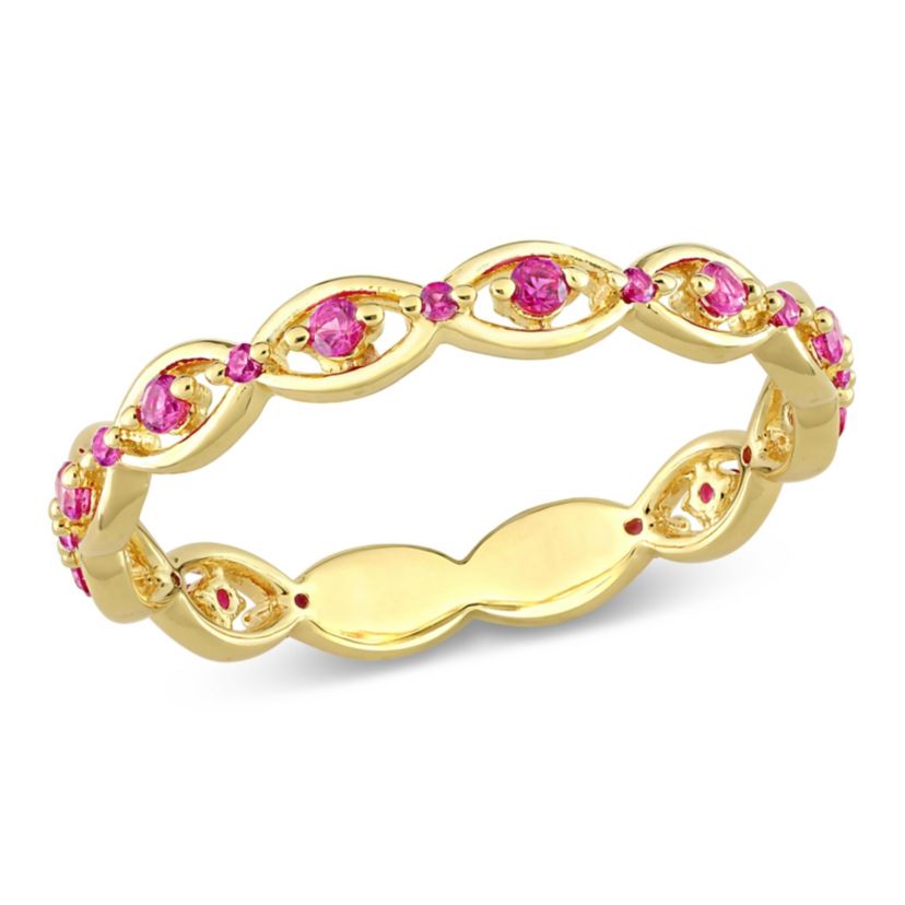 Lab Created Created Ruby Eternity Ring in Yellow Plated Sterling Silver