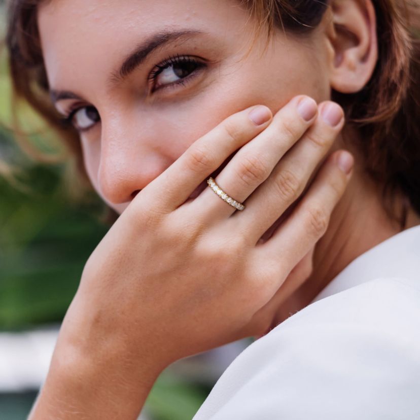 Lab Created Created White Sapphire Anniversary Ring in Rose Plated Sterling Silver
