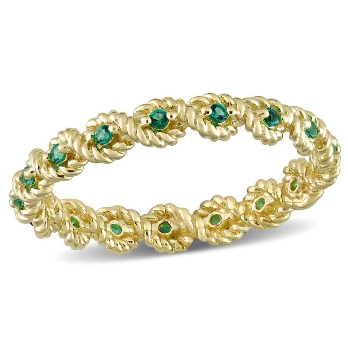 Lab Created Created Emerald Infinity Eternity Ring in 10K Yellow Gold