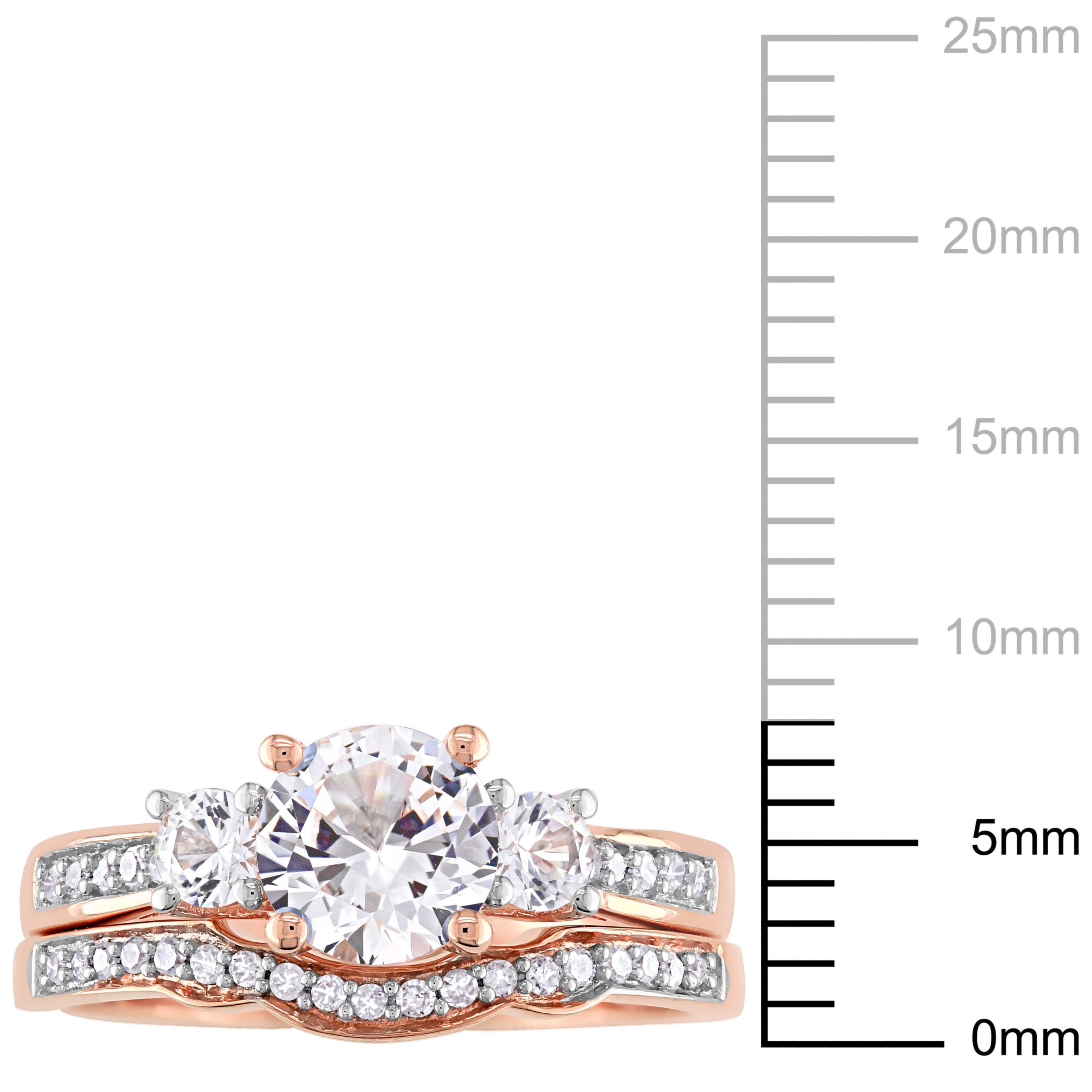 Lab Created Created White Sapphire and 1/8 ct. t.w. Diamond Bridal Ring Set in 10K Rose Gold