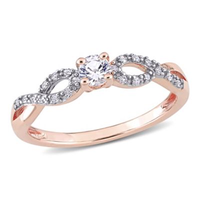 Belk & Co Lab Created White Sapphire and 1/10 ct. t.w. Diamond Infinity Ring in Rose Plated Sterling Silver, Pink, 4.5