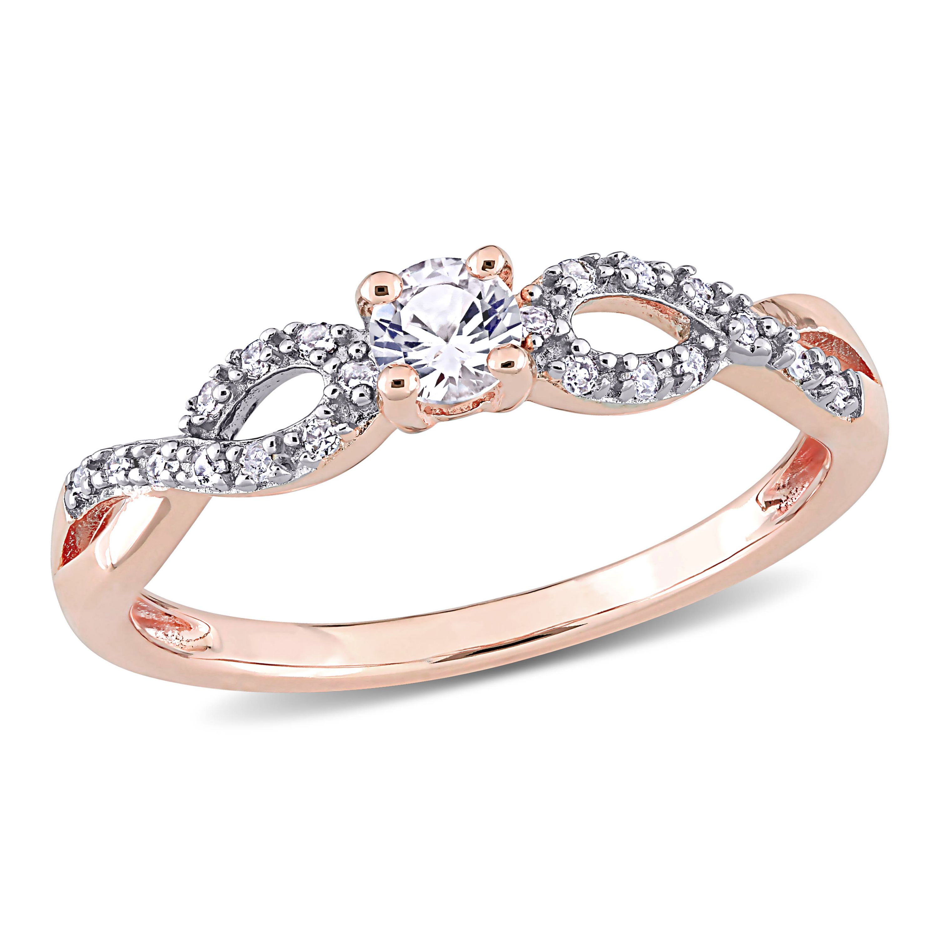 Lab Created Created White Sapphire and 1/10 ct. t.w. Diamond Infinity Ring in Rose Plated Sterling Silver