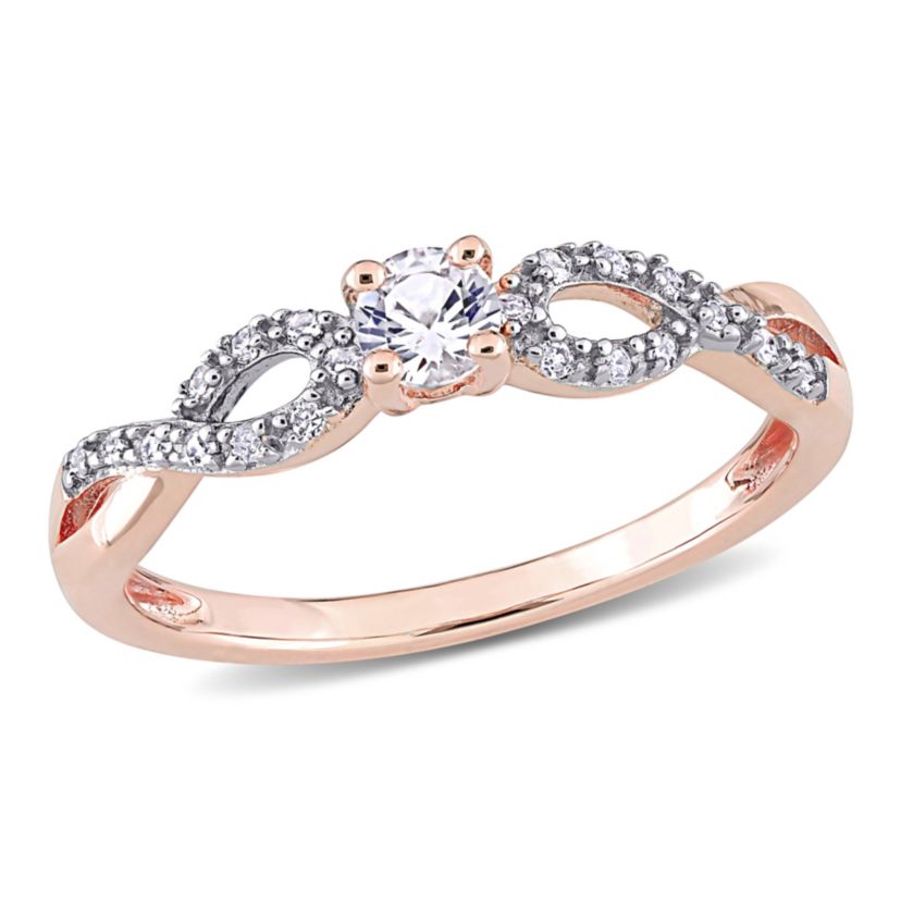 Lab Created Created White Sapphire and 1/10 ct. t.w. Diamond Infinity Ring in Rose Plated Sterling Silver