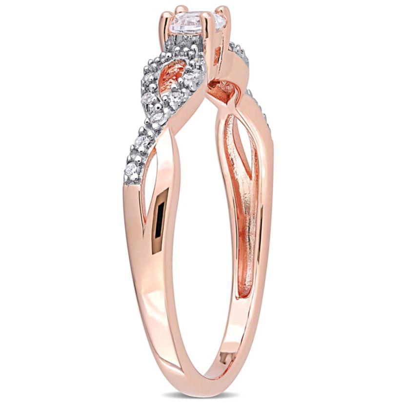 Lab Created Created White Sapphire and 1/10 ct. t.w. Diamond Infinity Ring in Rose Plated Sterling Silver
