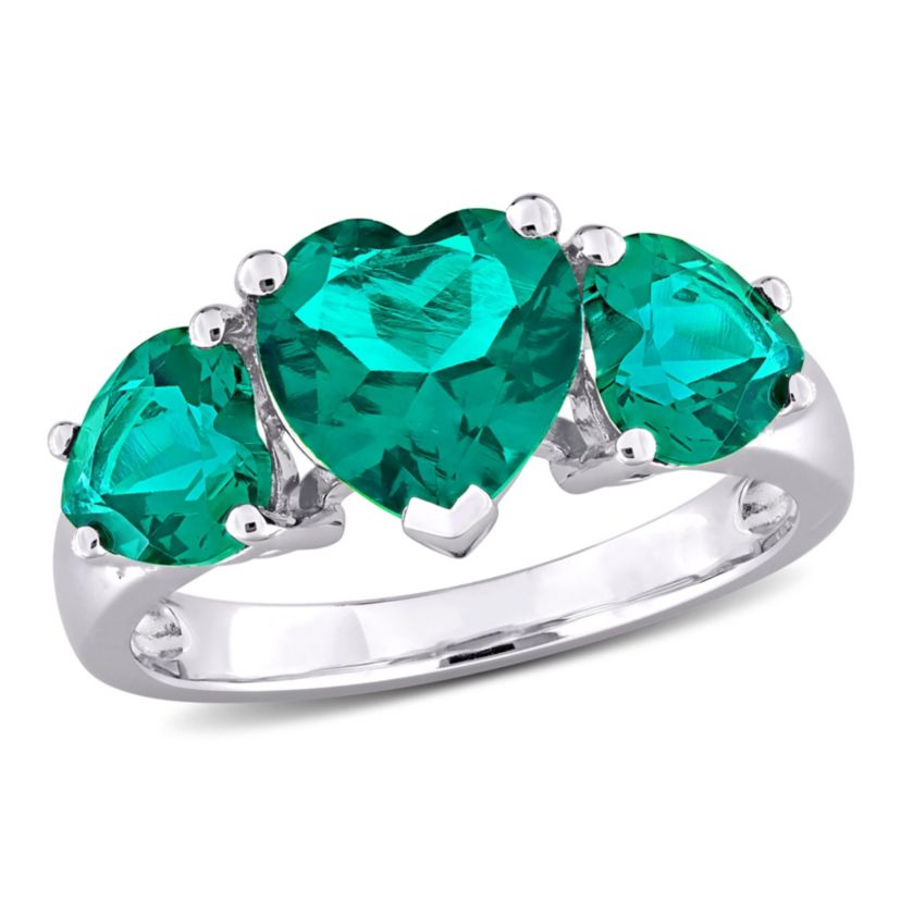 Lab Created Created Emerald 3-Stone Heart Ring in Sterling Silver