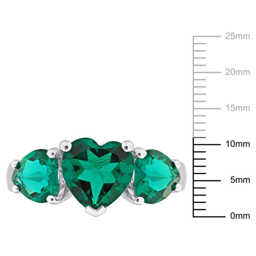 Lab Created Created Emerald 3-Stone Heart Ring in Sterling Silver