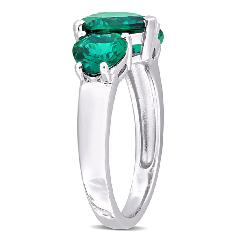Lab Created Created Emerald 3-Stone Heart Ring in Sterling Silver