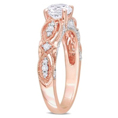 Lab Created White Sapphire and 1/10 ct. t.w. Diamond Vintage Ring 10K Rose Gold