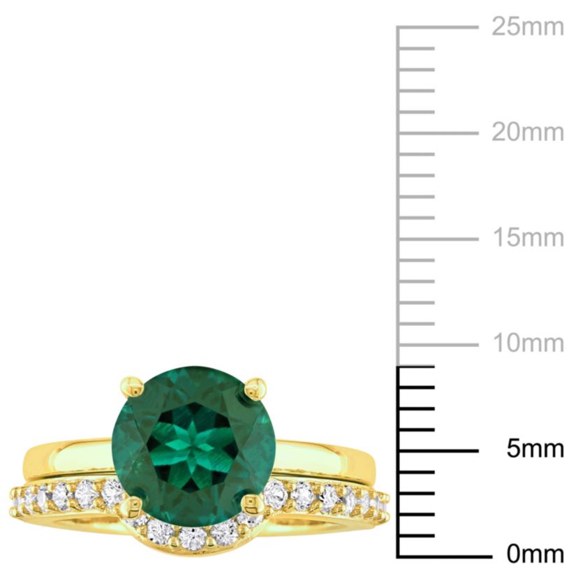 Lab Created Created Emerald and Created White Sapphire Bridal Ring Set in 10K Yellow Gold