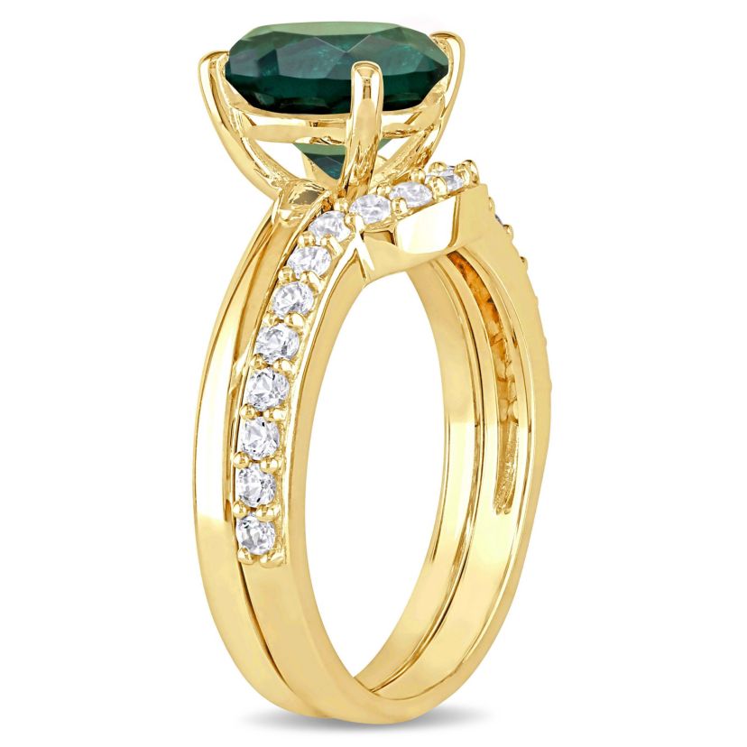 Lab Created Created Emerald and Created White Sapphire Bridal Ring Set in 10K Yellow Gold