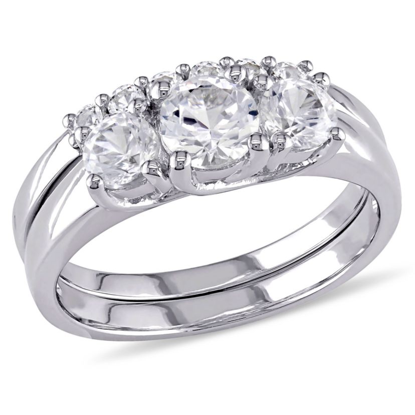 Lab Created Created White Sapphire 3-Stone Bridal Ring Set in 10K White Gold