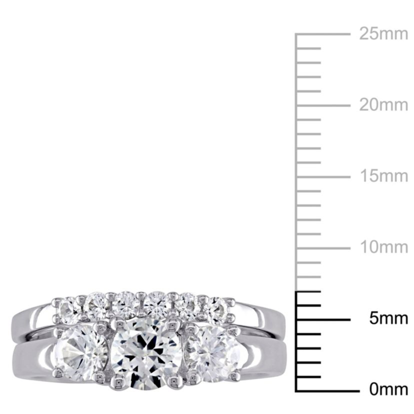 Lab Created Created White Sapphire 3-Stone Bridal Ring Set in 10K White Gold