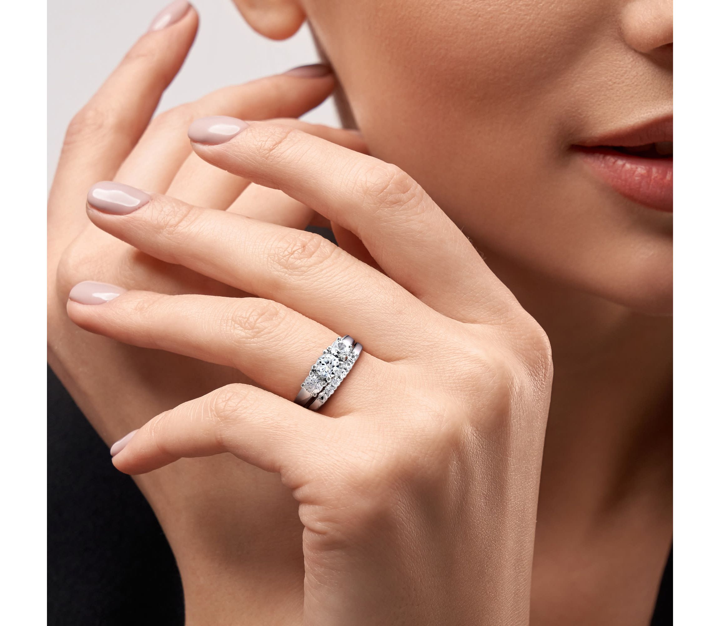 Lab Created Created White Sapphire 3-Stone Bridal Ring Set in 10K White Gold