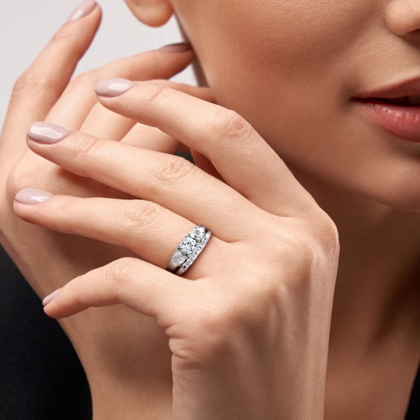 Lab Created Created White Sapphire 3-Stone Bridal Ring Set in 10K White Gold