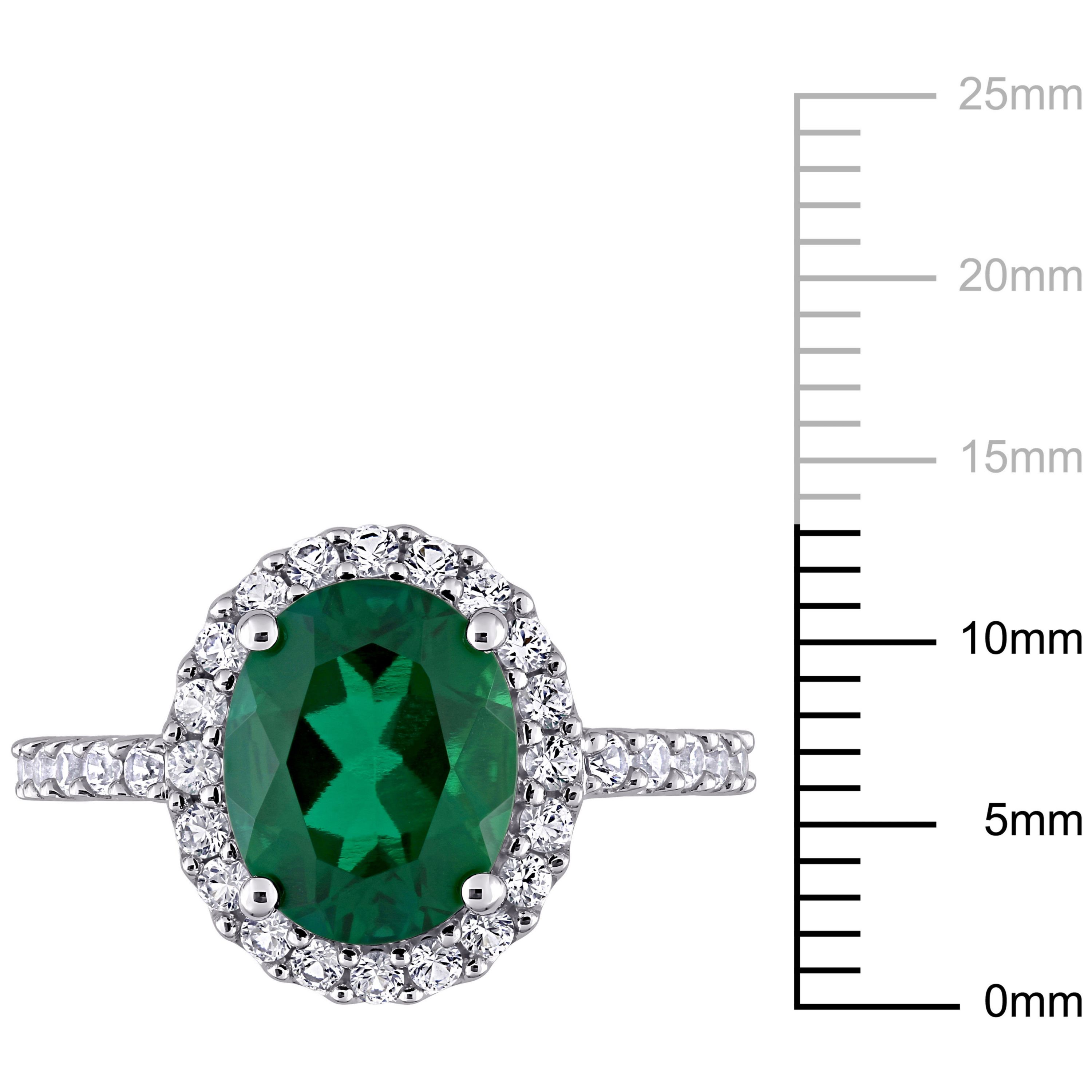 Lab Created Created Emerald and Created White Sapphire Halo Engagement Ring in 10K White Gold