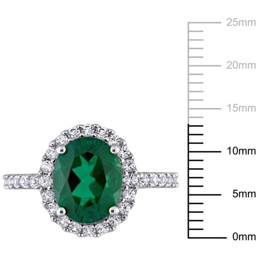 Lab Created Created Emerald and Created White Sapphire Halo Engagement Ring in 10K White Gold