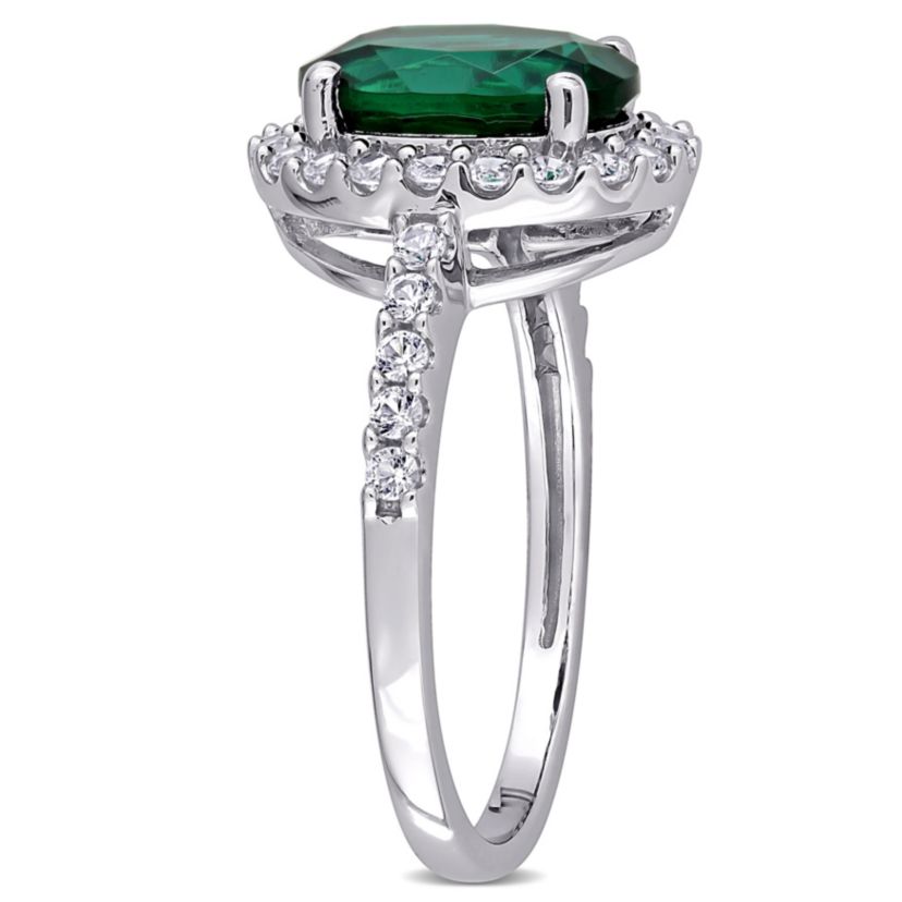 Lab Created Created Emerald and Created White Sapphire Halo Engagement Ring in 10K White Gold