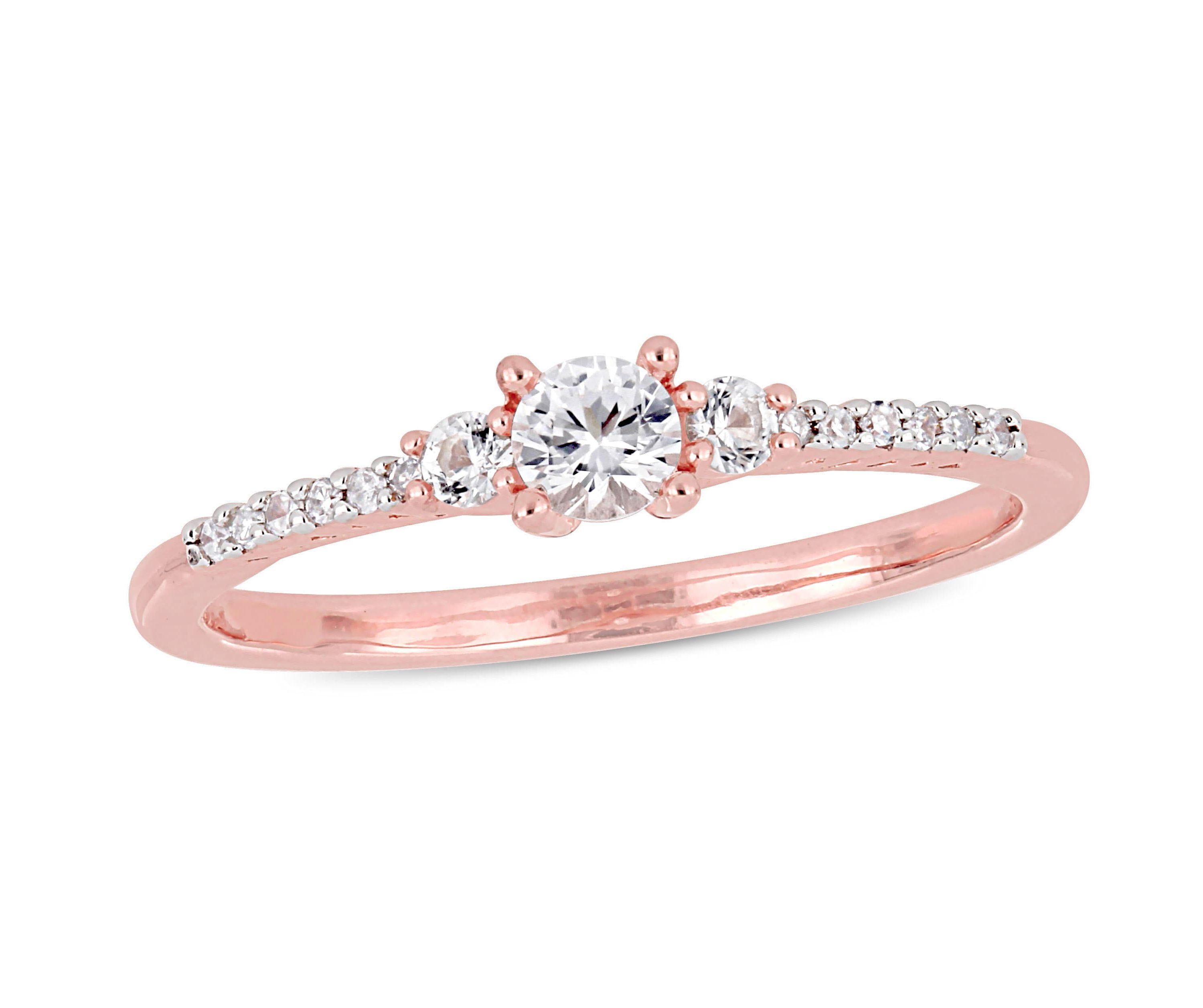 Lab Created Created White Sapphire and Diamond Accent Promise Ring in Rose Plated Sterling Silver