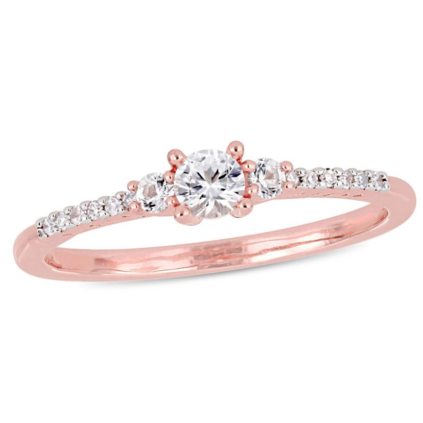 Lab Created Created White Sapphire and Diamond Accent Promise Ring in Rose Plated Sterling Silver