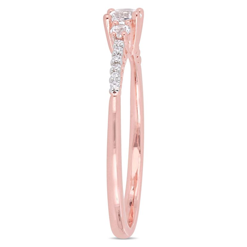 Lab Created Created White Sapphire and Diamond Accent Promise Ring in Rose Plated Sterling Silver