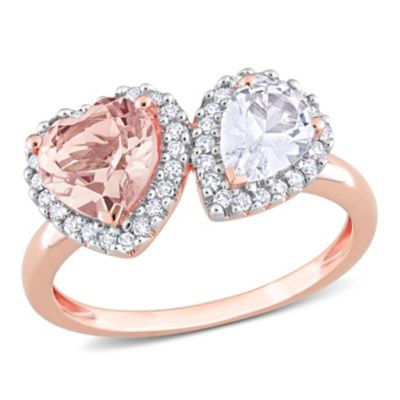 Belk & Co Lab Created Morganite and Created White Sapphire with 1/5 ct. t.w. Diamond 2-Stone Ring in 14K Rose Gold -  540042611769859