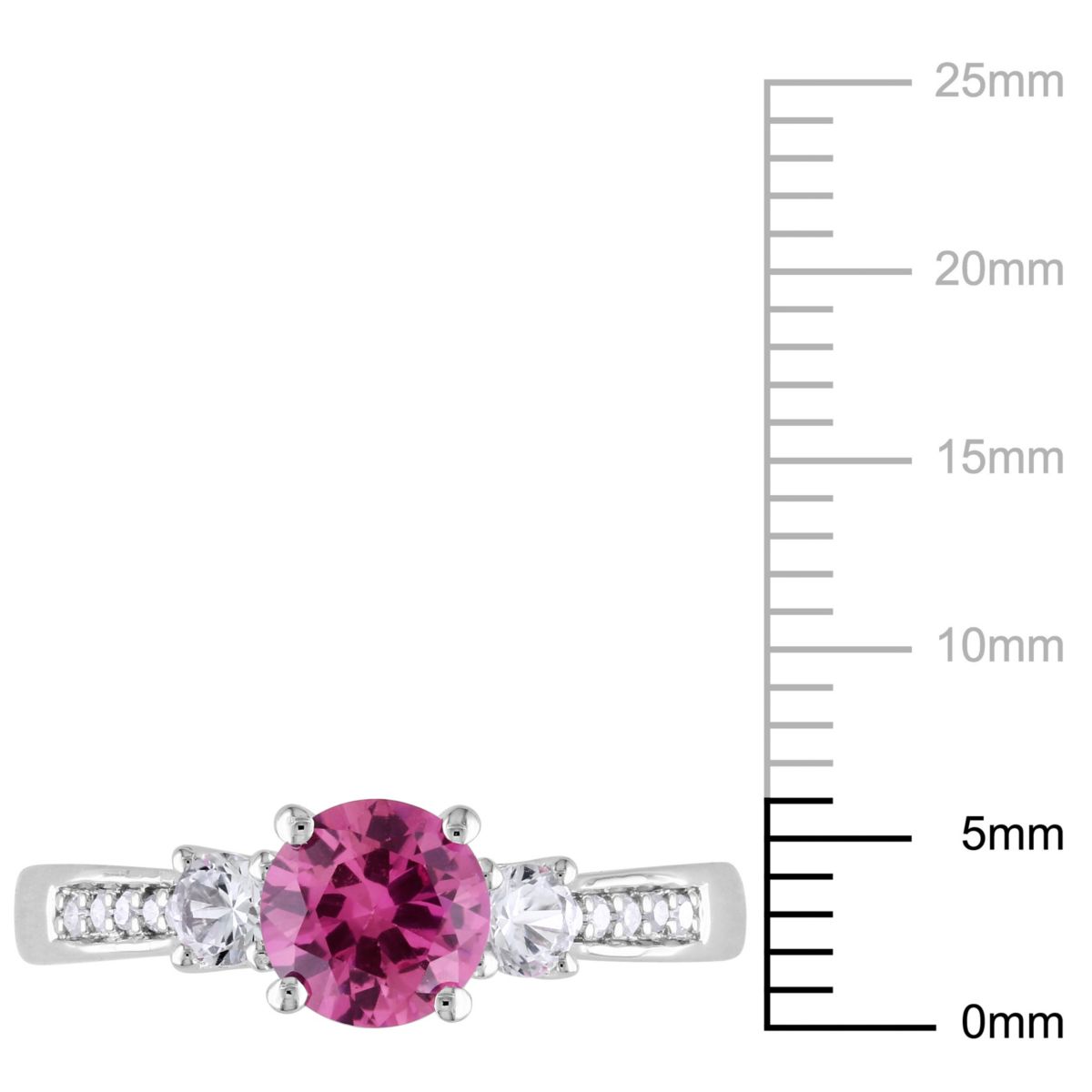 Lab Created Created Pink and Created White Sapphire with Diamond 3-Stone Engagement Ring in 10K White Gold