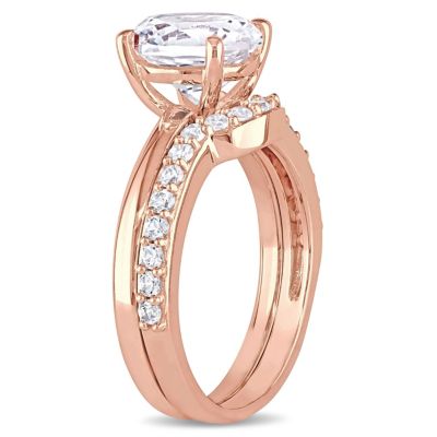 Lab Created White Sapphire Bridal Ring Set 10K Rose Gold