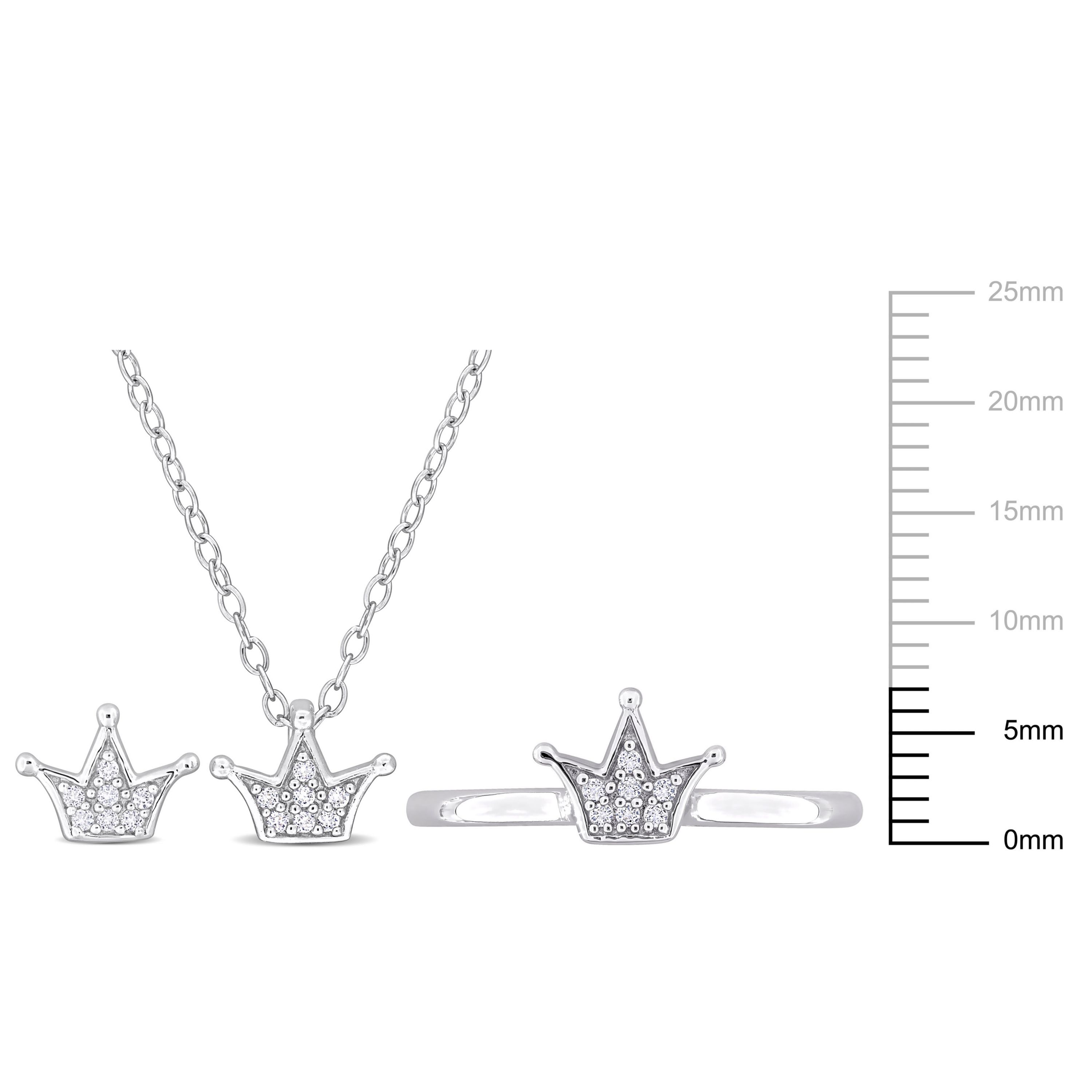 Lab Created 3-Pc Set of Created White Sapphire Crown Ring, Earrings and Pendant with Chain in Sterling Silver
