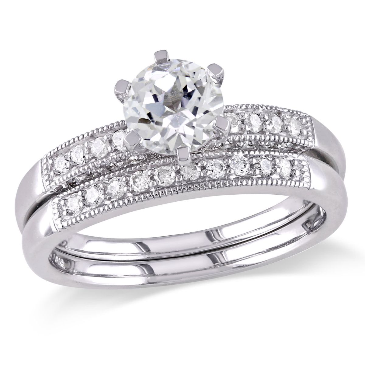 Lab Created Created White Sapphire and 1/3 ct. t.w. Diamond Bridal Ring Set in 10K White Gold