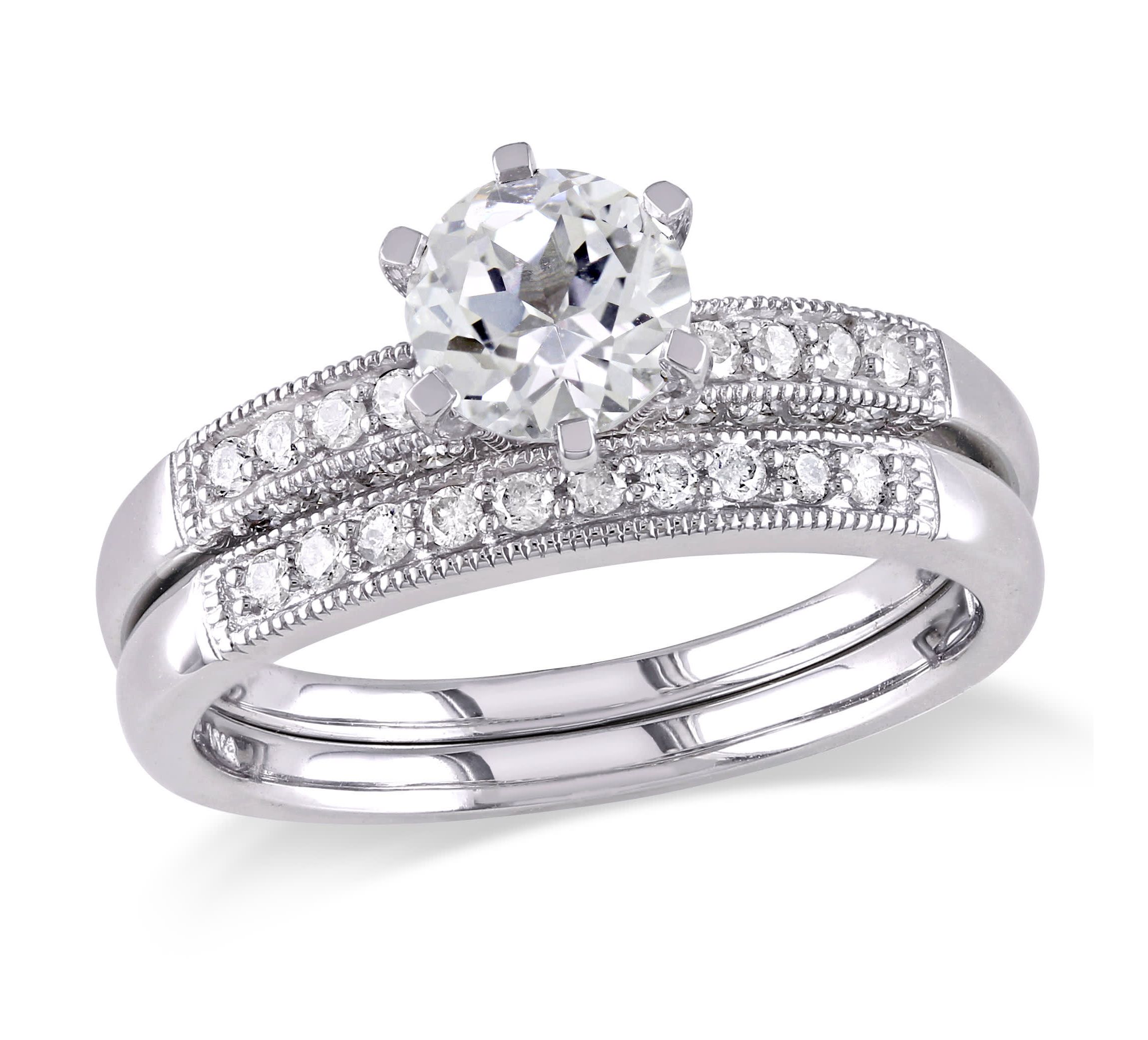 Lab Created Created White Sapphire and 1/3 ct. t.w. Diamond Bridal Ring Set in 10K White Gold