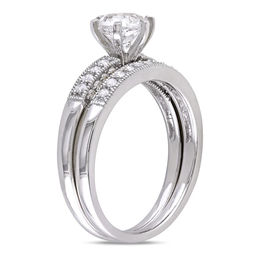 Lab Created Created White Sapphire and 1/3 ct. t.w. Diamond Bridal Ring Set in 10K White Gold