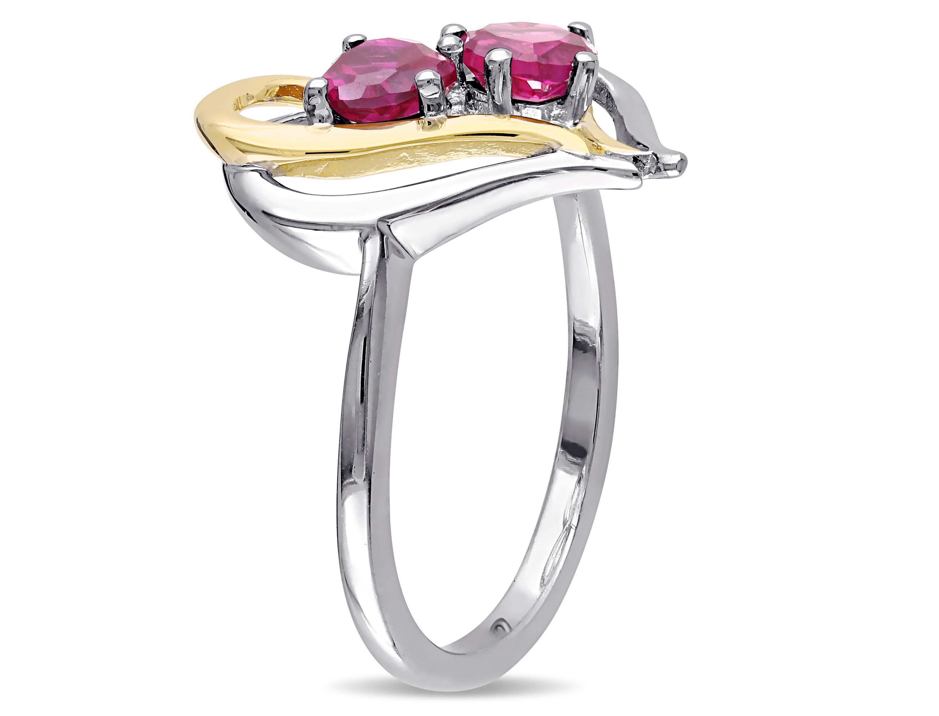 Lab Created 3-Pc Set of Created Ruby and 1/10 ct. t.w. Diamond Double Heart Ring, Earrings and Pendant with Chain in 2-Tone Sterling Silver