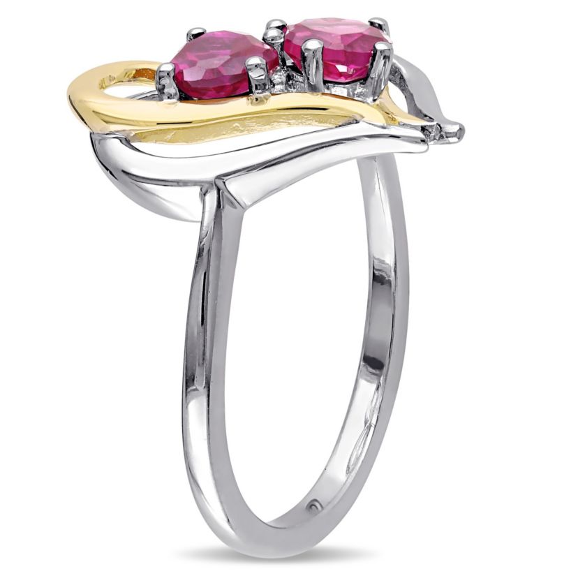 Lab Created 3-Pc Set of Created Ruby and 1/10 ct. t.w. Diamond Double Heart Ring, Earrings and Pendant with Chain in 2-Tone Sterling Silver