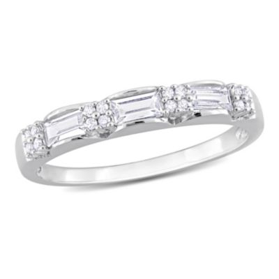 Belk & Co Lab Created Color Gemstone & Diamond Semi Eternity Ring in 10K Gold, White, 7