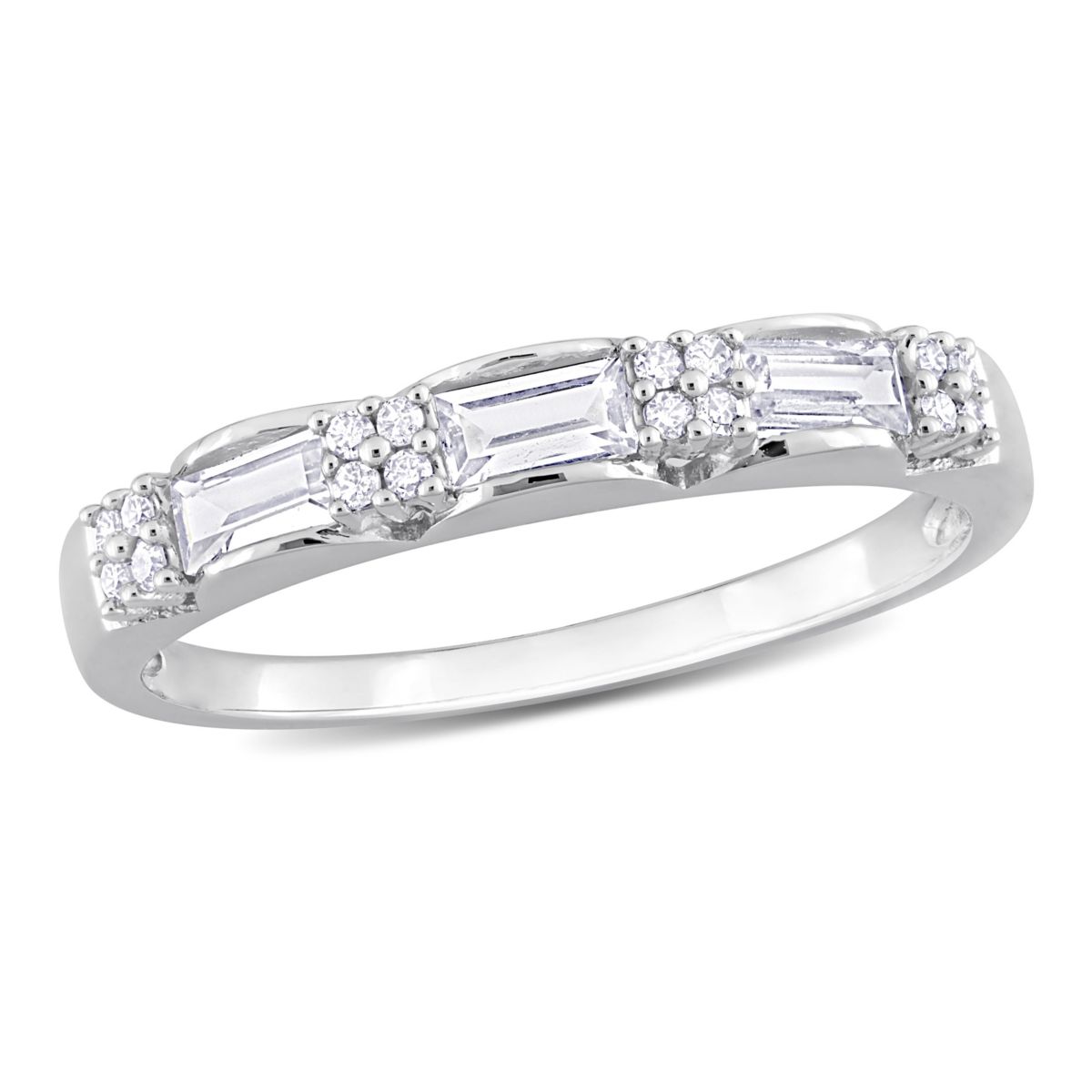 Lab Created Created White Sapphire and 1/10 ct. t.w. Diamond Semi-eternity Ring in 10K White Gold