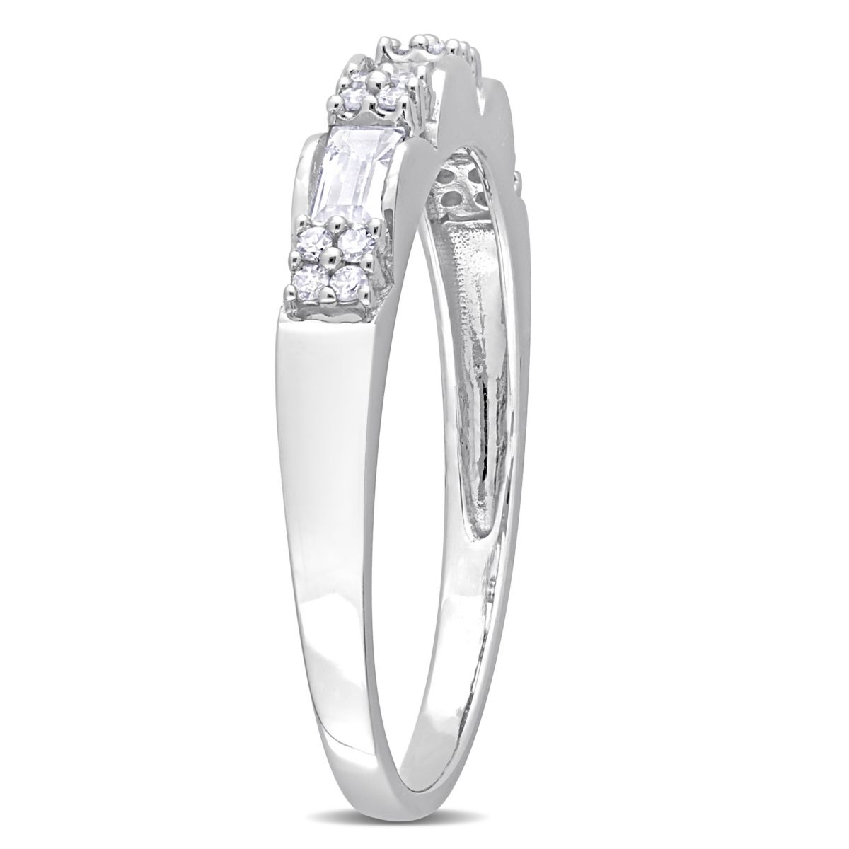Lab Created Created White Sapphire and 1/10 ct. t.w. Diamond Semi-eternity Ring in 10K White Gold