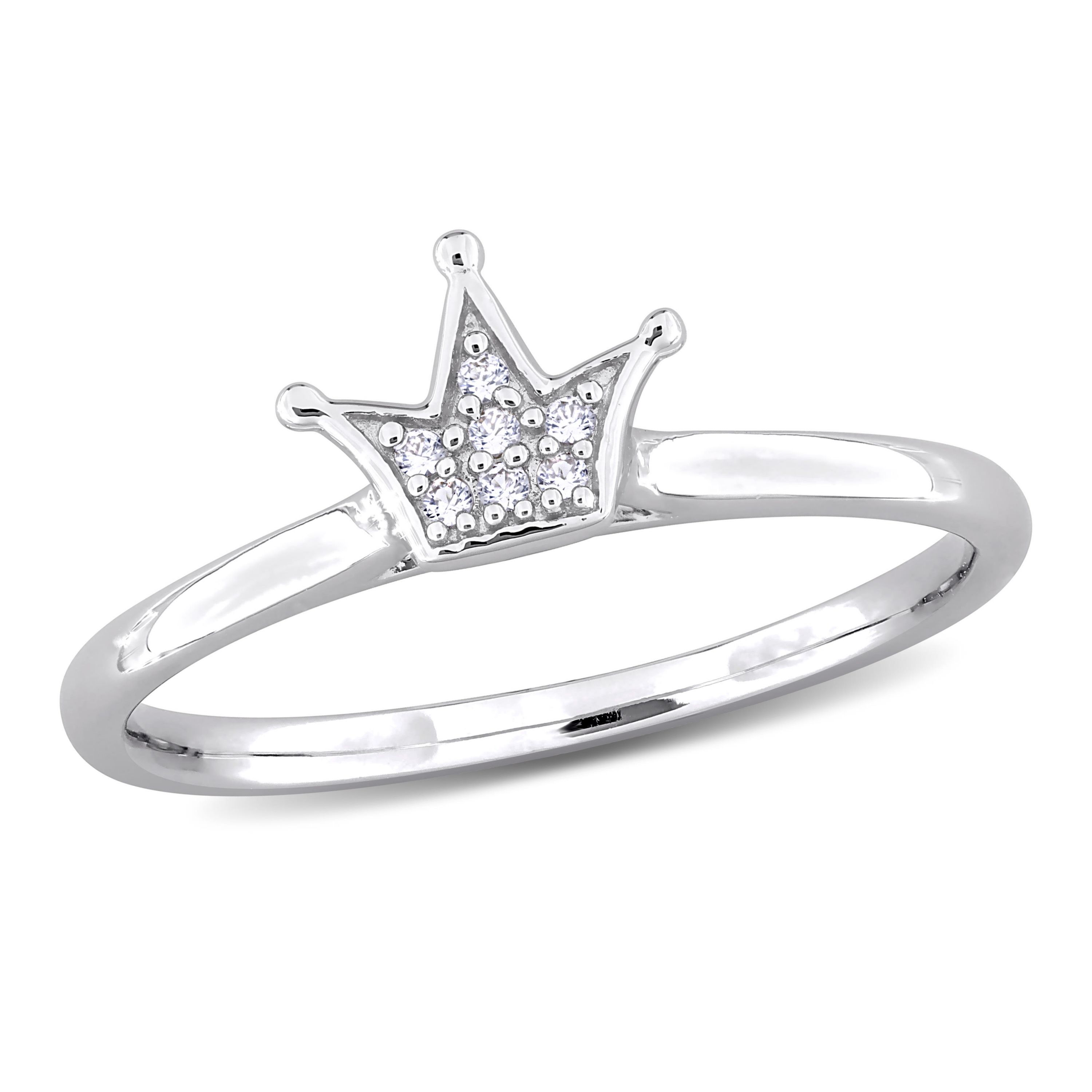 Lab Created Created White Sapphire Cluster Crown Ring in Sterling Silver