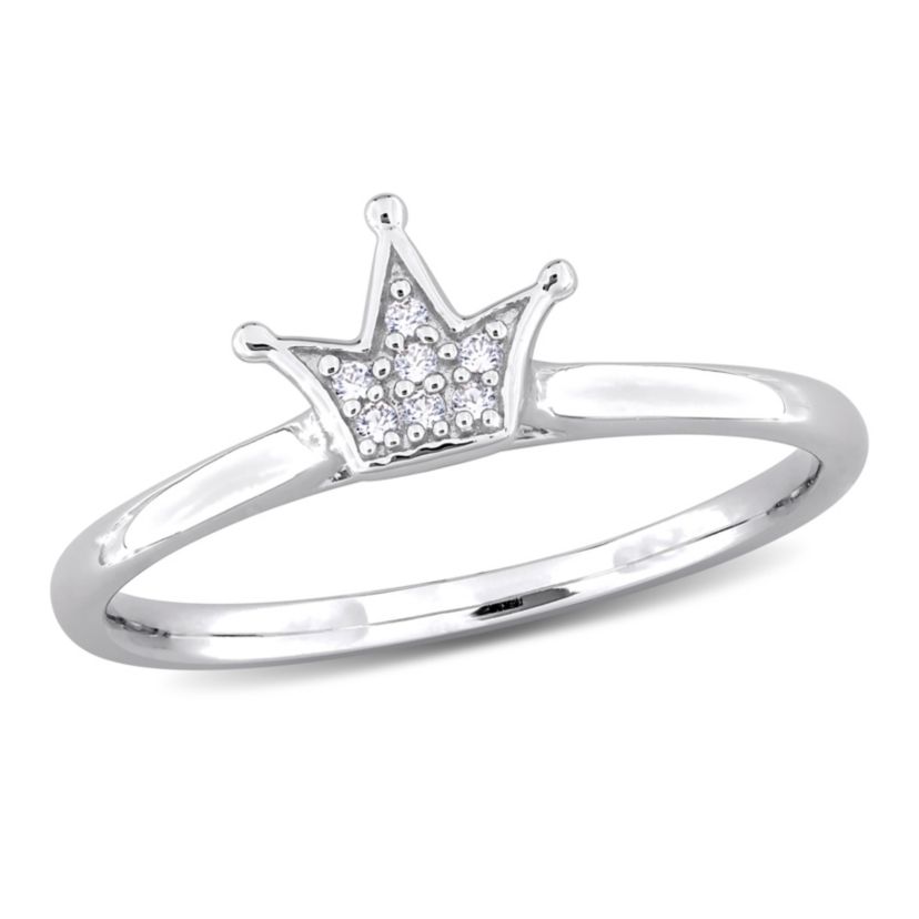 Lab Created Created White Sapphire Cluster Crown Ring in Sterling Silver