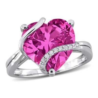 Belk & Co Lab Created Pink Sapphire and Diamond Accent Heart Wrapped Ring in Sterling Silver, White, 7
